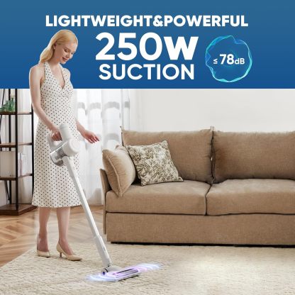 Cordless Stick Vacuum Cleaners for Home Rechargeable Lightweight for Hard Floor and Pet Hair Removal, Handheld Carpet Sweeper with Powerful Suction Up to 45 Minutes Runtime, White