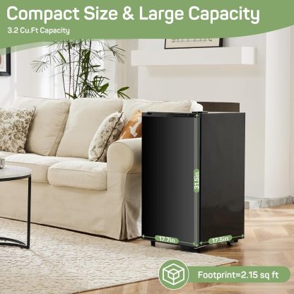 Upgraded Mini Fridge for Bedroom 3.2 Cu.Ft Small Refrigerator with Freezer for Dorm Office, Compact Single Door Adjustable Thermostat Low Noise, 17.5" D x 17.7" W x 31.5" H, Black