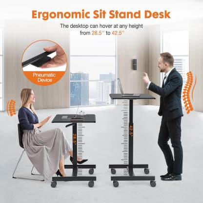 Adjustable Rolling Desk Laptop Computer Cart for Home, Office, Classroom,Overbed Table--Bedroom,Bedroom Desk,Home Office,Home Office Desk,New Arrivals,Office,Office Desk