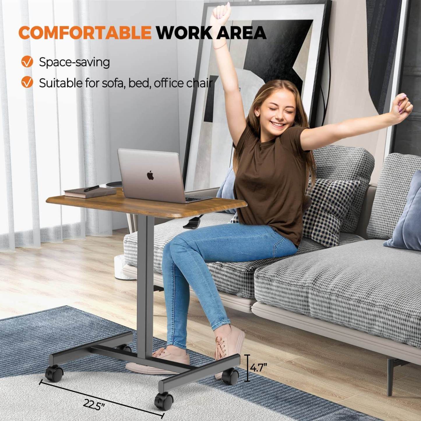 Adjustable Rolling Desk Laptop Computer Cart for Home, Office, Classroom,Overbed Table--Bedroom,Bedroom Desk,Home Office,Home Office Desk,New Arrivals,Office,Office Desk