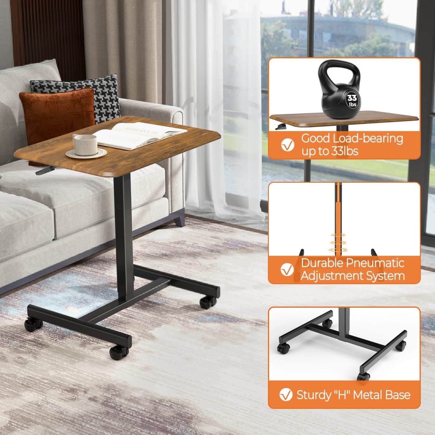 Adjustable Rolling Desk Laptop Computer Cart for Home, Office, Classroom,Overbed Table--Bedroom,Bedroom Desk,Home Office,Home Office Desk,New Arrivals,Office,Office Desk