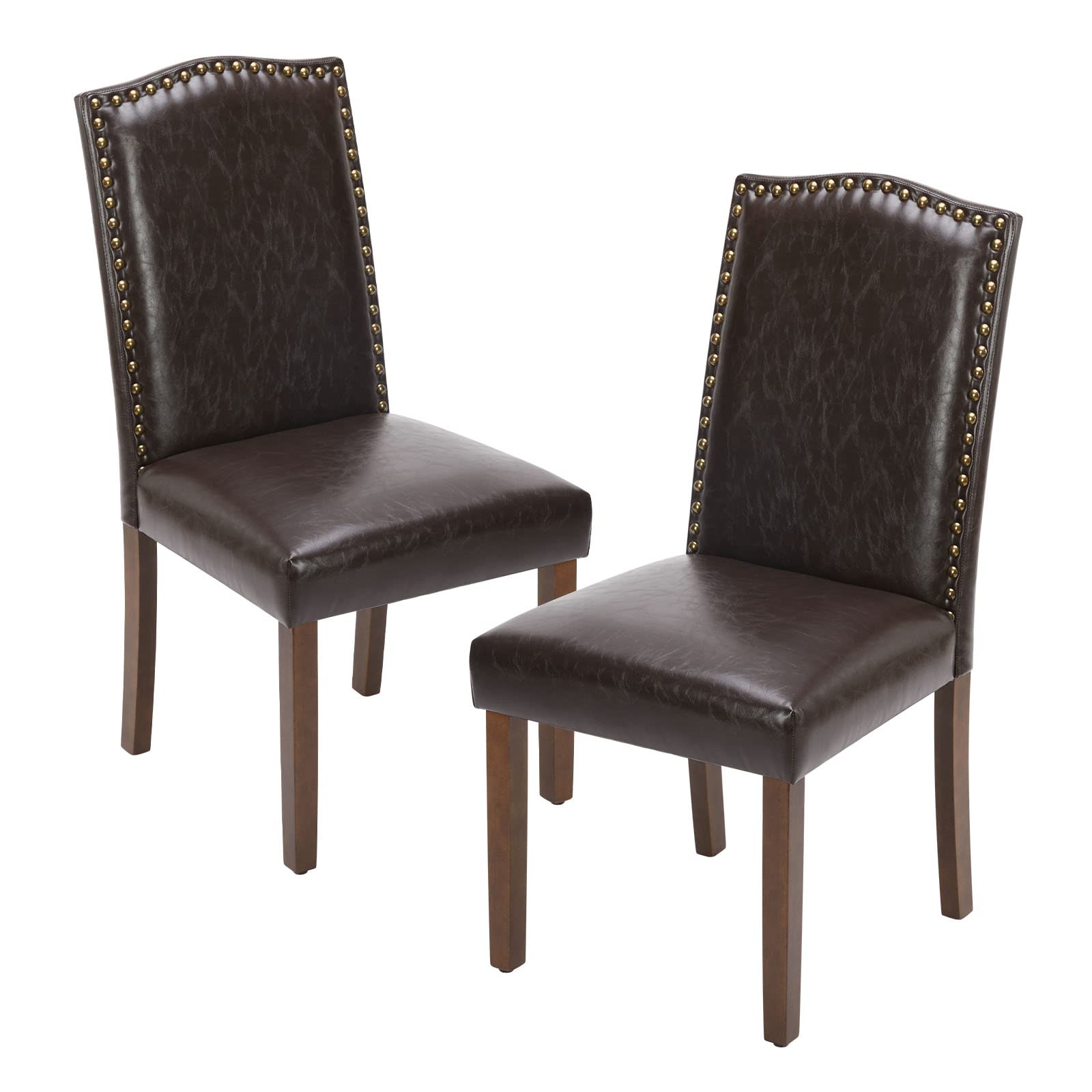 2 Piece Set of Dining Chairs ,  Premium leather cushion, Nailhead Trim, Wood Legs, Dining Room Kitchen Side Chair for Bedroom, Living Room, Dining Room--kitchen & Dining