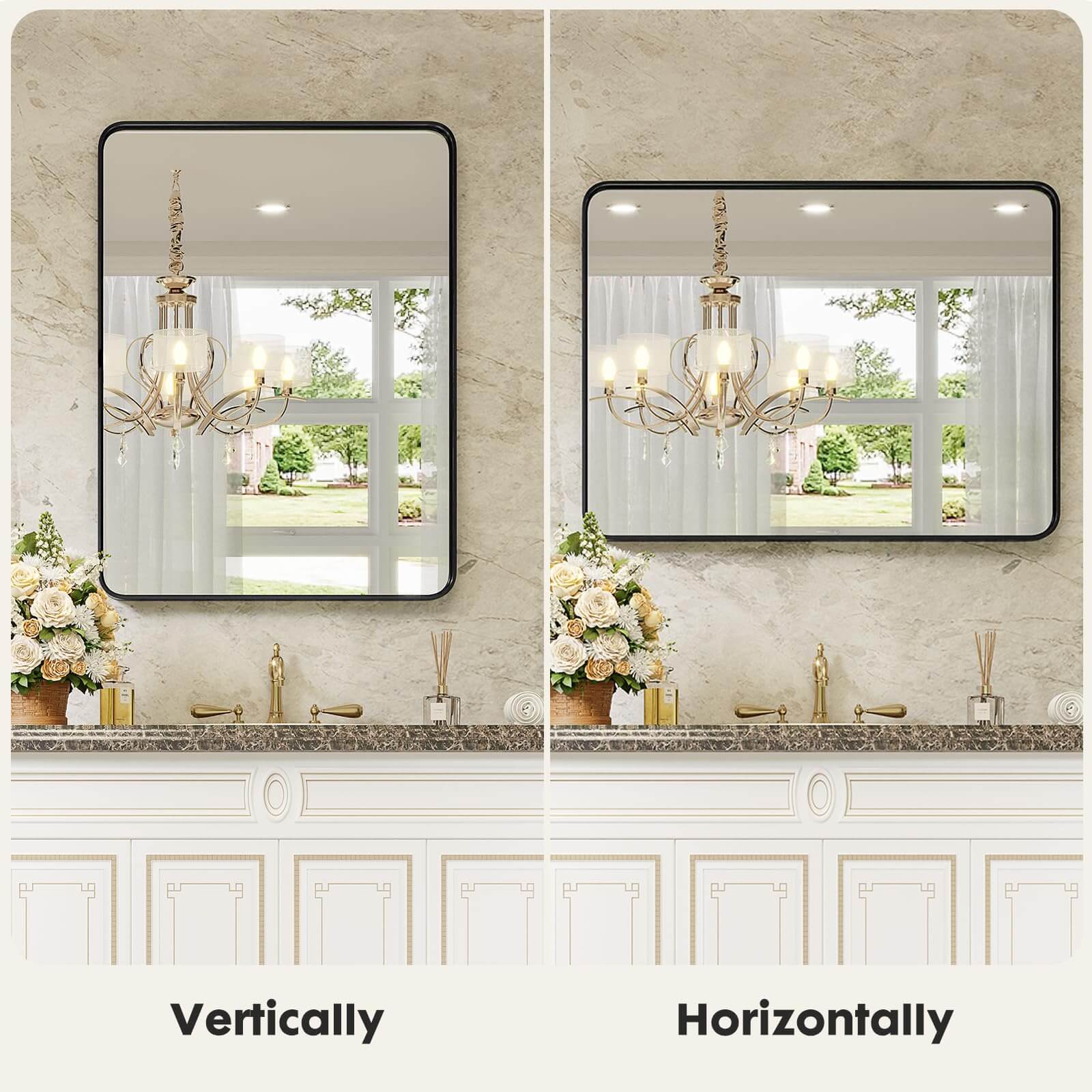 Bathroom Mirror Vanity Mirror for Wall,Aluminum Alloy Framed Wall Mirror Farmhouse,Anti-Rust,Tempered Glass--Living Room,Living Room Mirror