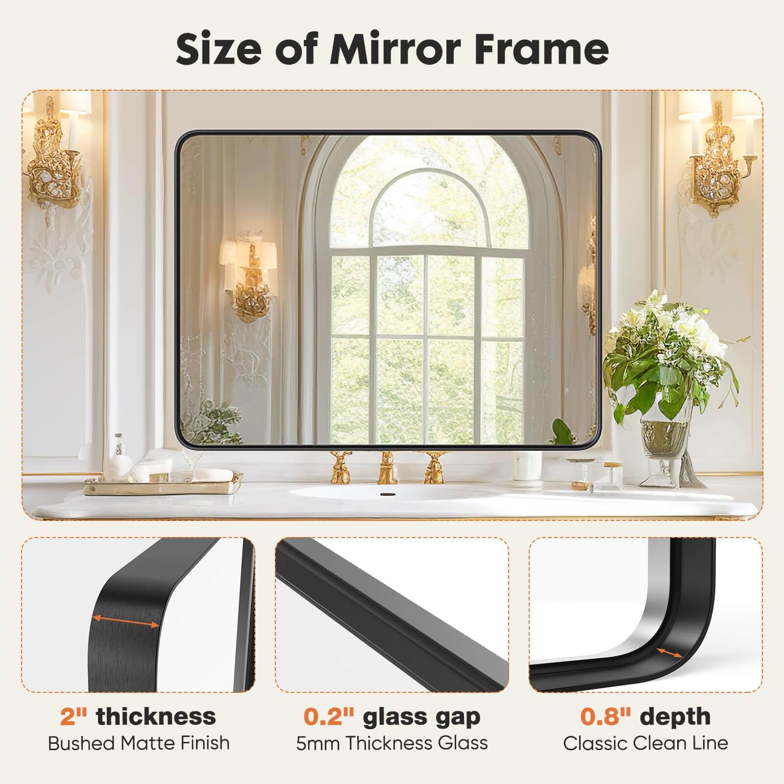 Bathroom Mirror Vanity Mirror for Wall,Aluminum Alloy Framed Wall Mirror Farmhouse,Anti-Rust,Tempered Glass--Living Room,Living Room Mirror