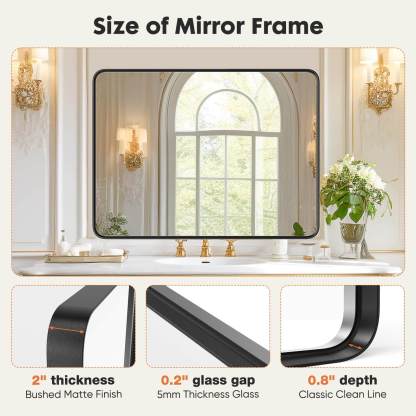 Bathroom Mirror Vanity Mirror for Wall,Aluminum Alloy Framed Wall Mirror Farmhouse,Anti-Rust,Tempered Glass--Living Room,Living Room Mirror