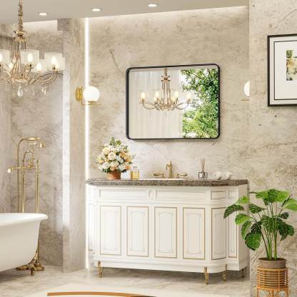 Bathroom Mirror Vanity Mirror for Wall,Aluminum Alloy Framed Wall Mirror Farmhouse,Anti-Rust,Tempered Glass--Living Room,Living Room Mirror