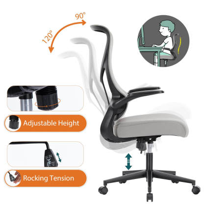 Ergonomic Computer Mesh Chair with Flip-up Armrests,Lumbar Support, Backrest for Home Office--Bedroom,Bedroom Chair,Home Office,Home Office Chair,Office,Office Chair1