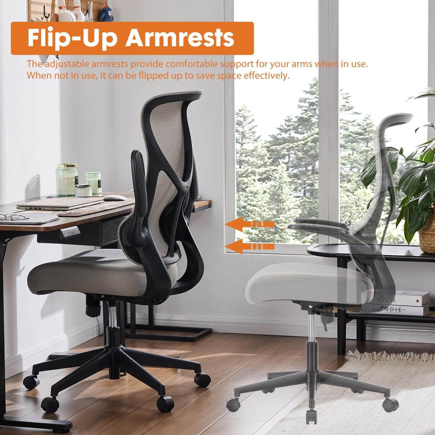 Ergonomic Computer Mesh Chair with Flip-up Armrests,Lumbar Support, Backrest for Home Office--Bedroom,Bedroom Chair,Home Office,Home Office Chair,Office,Office Chair1