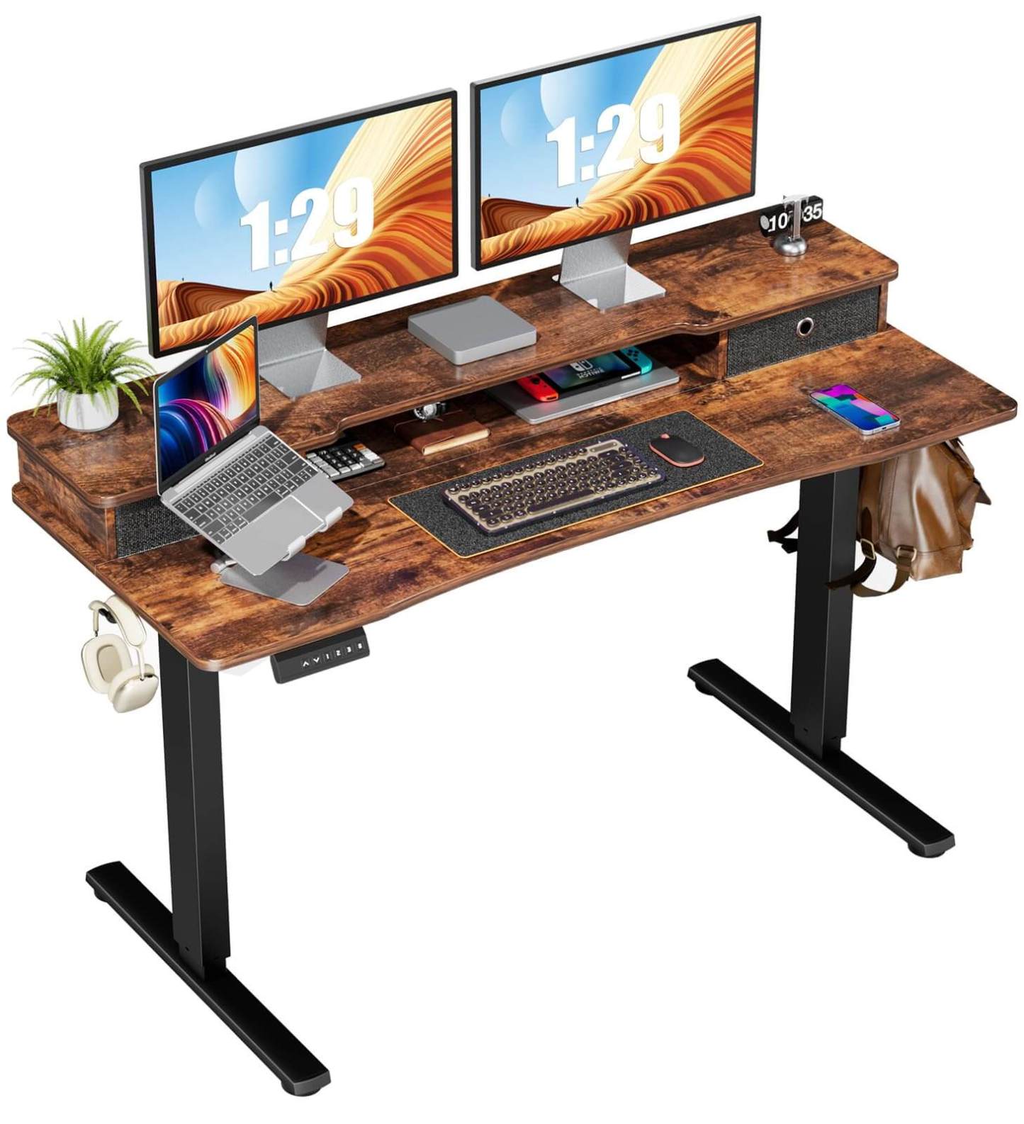 Electric Height Adjustable Standing Desk with Storage Shelf Double Drawer,  Sit to Stand Ergonomic Computer Desk--Best Sellers,Bedroom,Bedroom Desk,Electric Lift Desk,Home Office,Home Office Desk,Living Room,Living Room Desk,Office,Office Desk