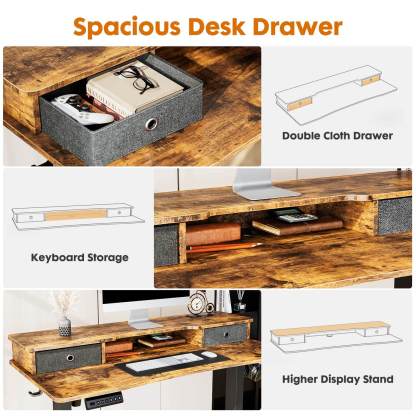 Electric Height Adjustable Standing Desk with Storage Shelf Double Drawer,  Sit to Stand Ergonomic Computer Desk--Best Sellers,Bedroom,Bedroom Desk,Electric Lift Desk,Home Office,Home Office Desk,Living Room,Living Room Desk,Office,Office Desk