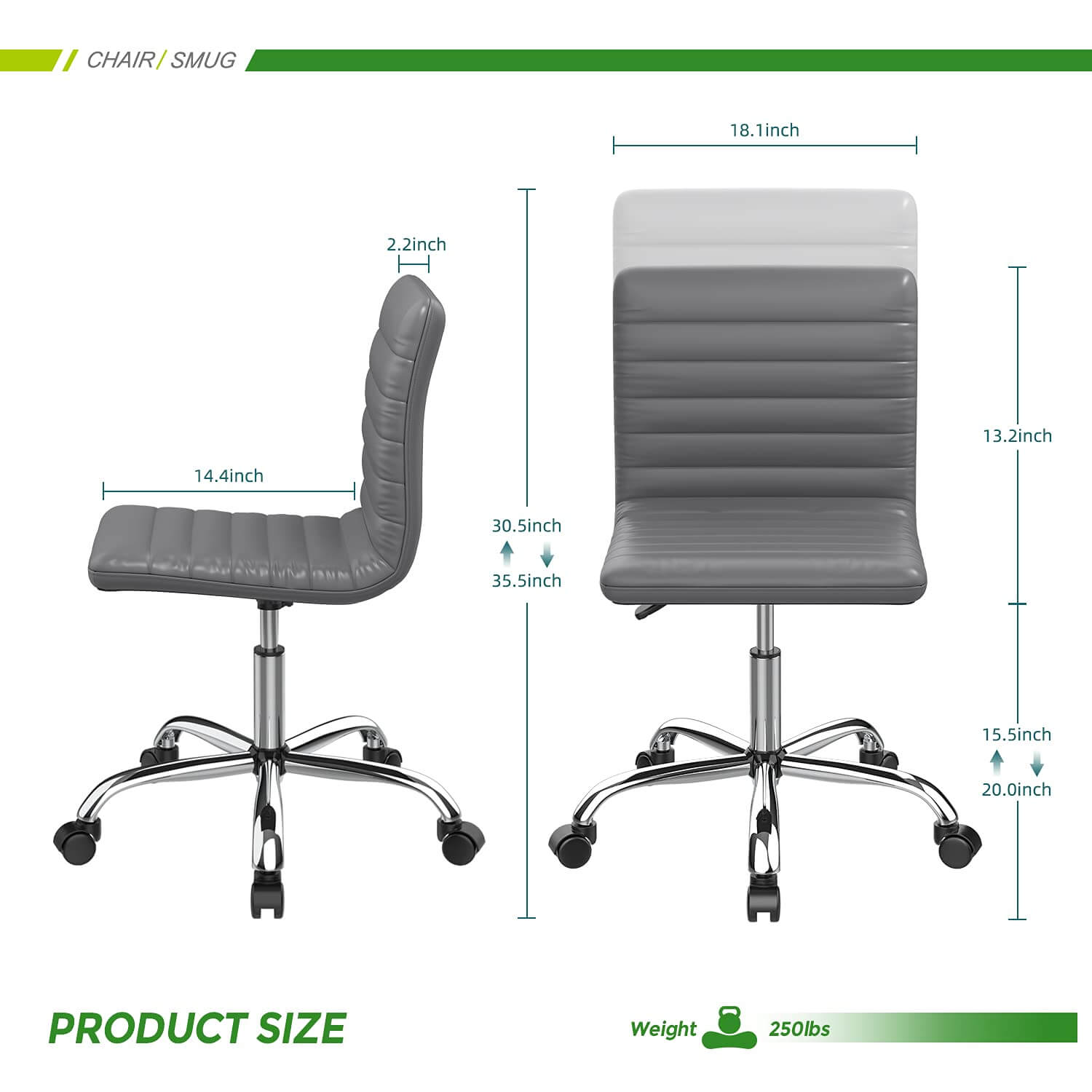 Leather Swivel Armless Mid Back Ribbed Office Chair for Adult Child, Height adjustable Vanity Chair--Home Office,Home Office Chair,kitchen & Dining,Living Room,Living Room Chair,Office,Office chair,Office Chair1