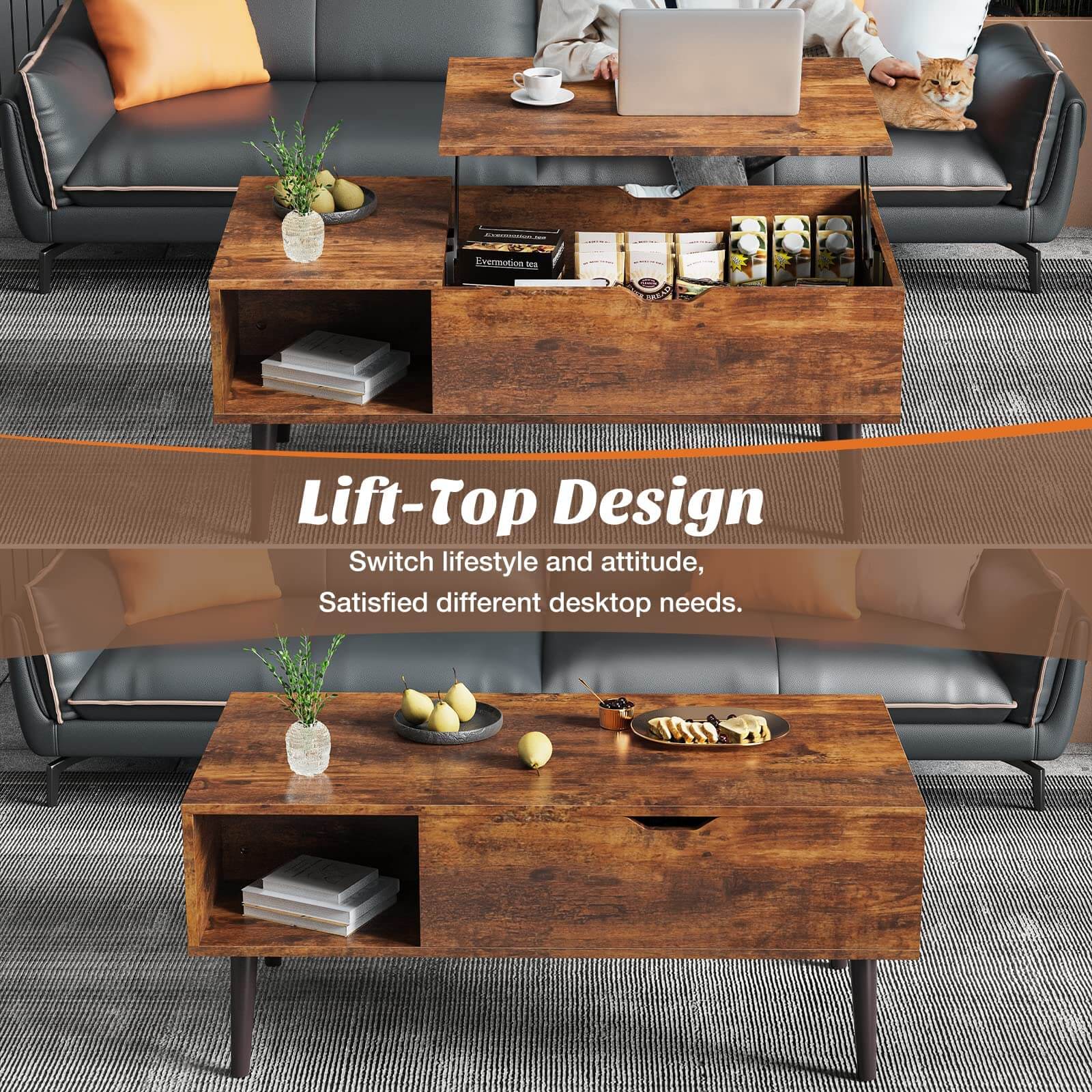 Lift Tabletop Coffee Tables for Living Room with Storage Shelf and Hidden Compartment--Best Sellers,Living Room,Living Room Cabinet