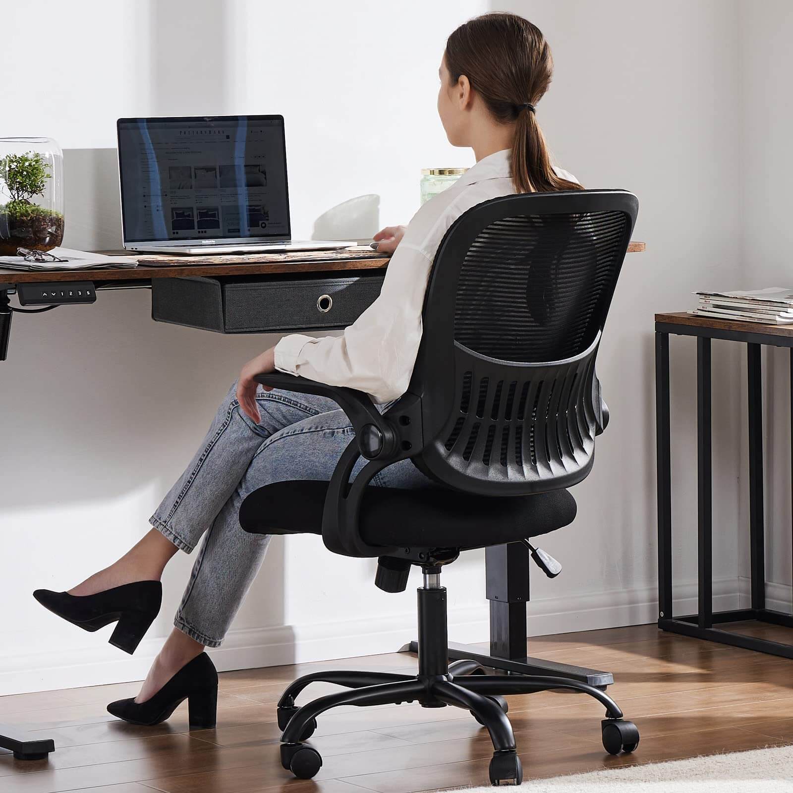 Ergonomic Home Mesh Office Desk Chairs with Flip up Armrests,Lumbar Support--Bedroom,Bedroom Chair,Home Office,Home Office Chair,Office,Office Chair1