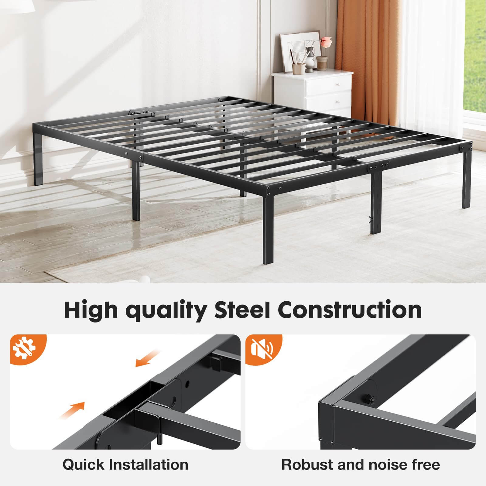 Heavy Duty Metal Bed Frame with Sturdy Steel Slat Support, No Box Spring Needed--Best Sellers,Bedroom,Bedroom Bed Frame