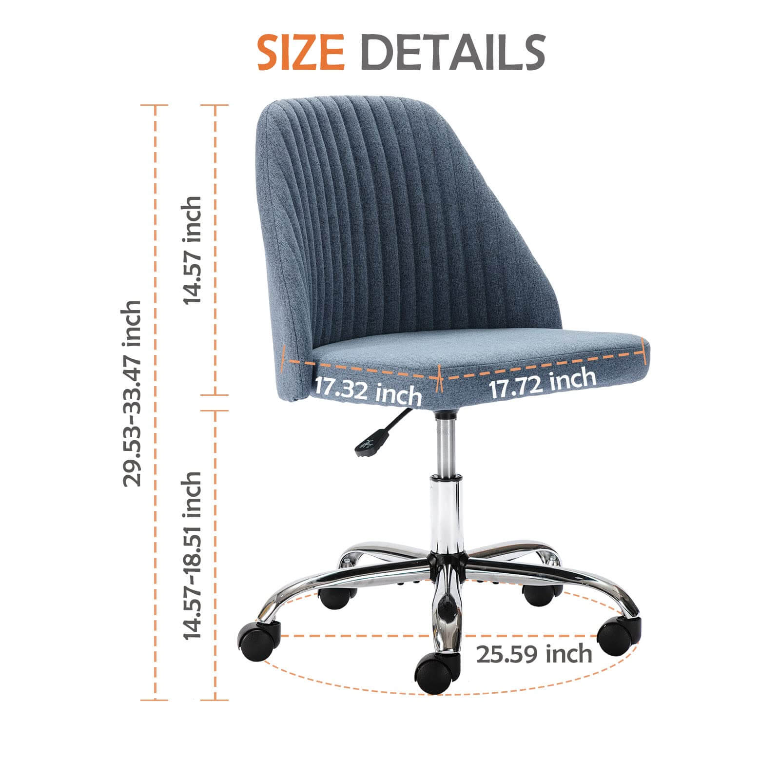 Modern Fabric Armless Adjustable Swivel Office Desk Chairs with Wheels--Bedroom,Bedroom Chair,Home Office,Home Office Chair,Living Room,Living Room Chair,Office,Office chair,Office Chair1