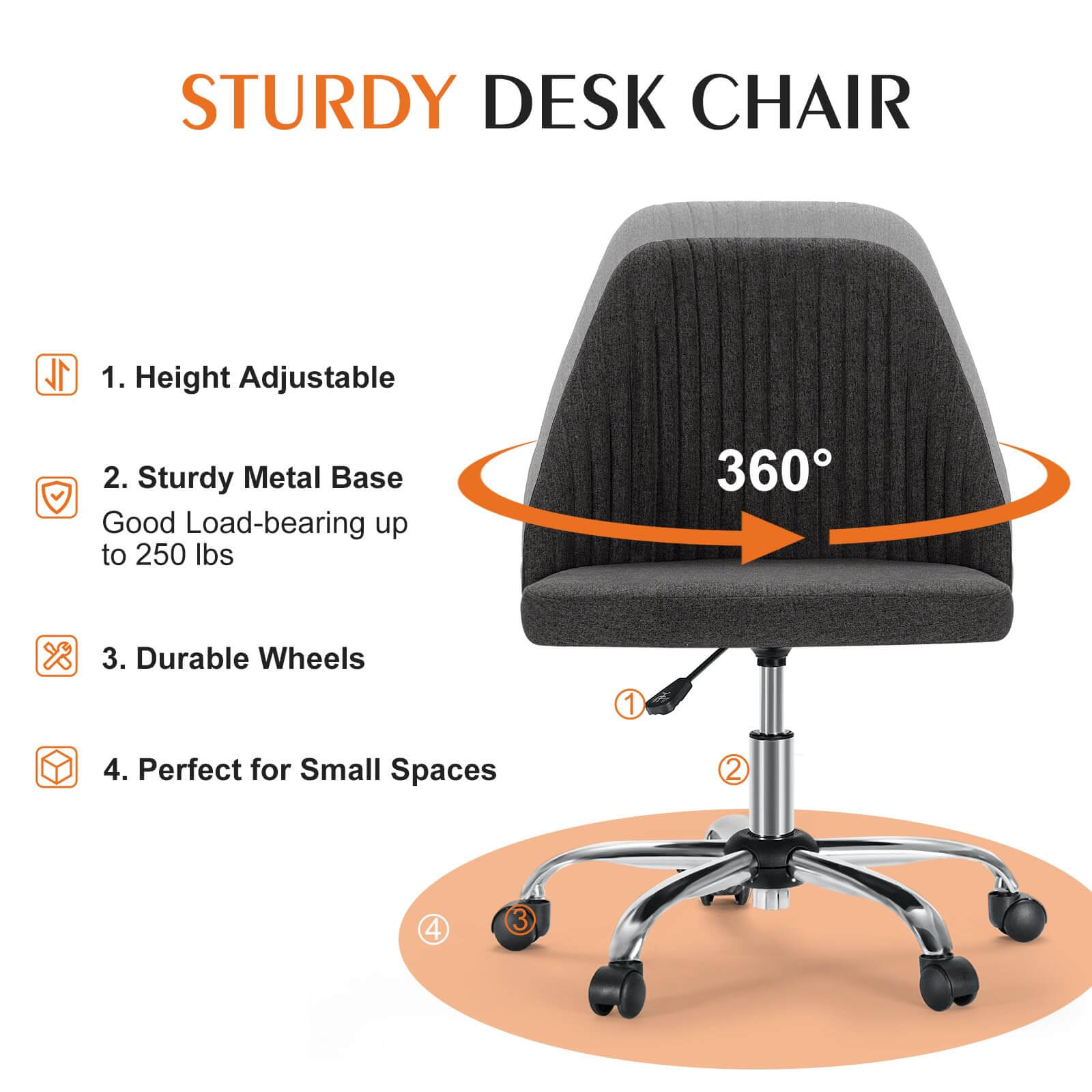 Modern Fabric Armless Adjustable Swivel Office Desk Chairs with Wheels--Bedroom,Bedroom Chair,Home Office,Home Office Chair,Living Room,Living Room Chair,Office,Office chair,Office Chair1