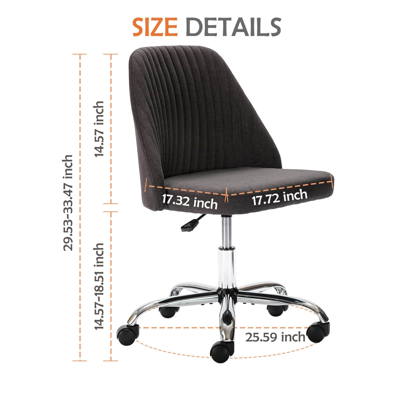Modern Fabric Armless Adjustable Swivel Office Desk Chairs with Wheels--Bedroom,Bedroom Chair,Home Office,Home Office Chair,Living Room,Living Room Chair,Office,Office chair,Office Chair1