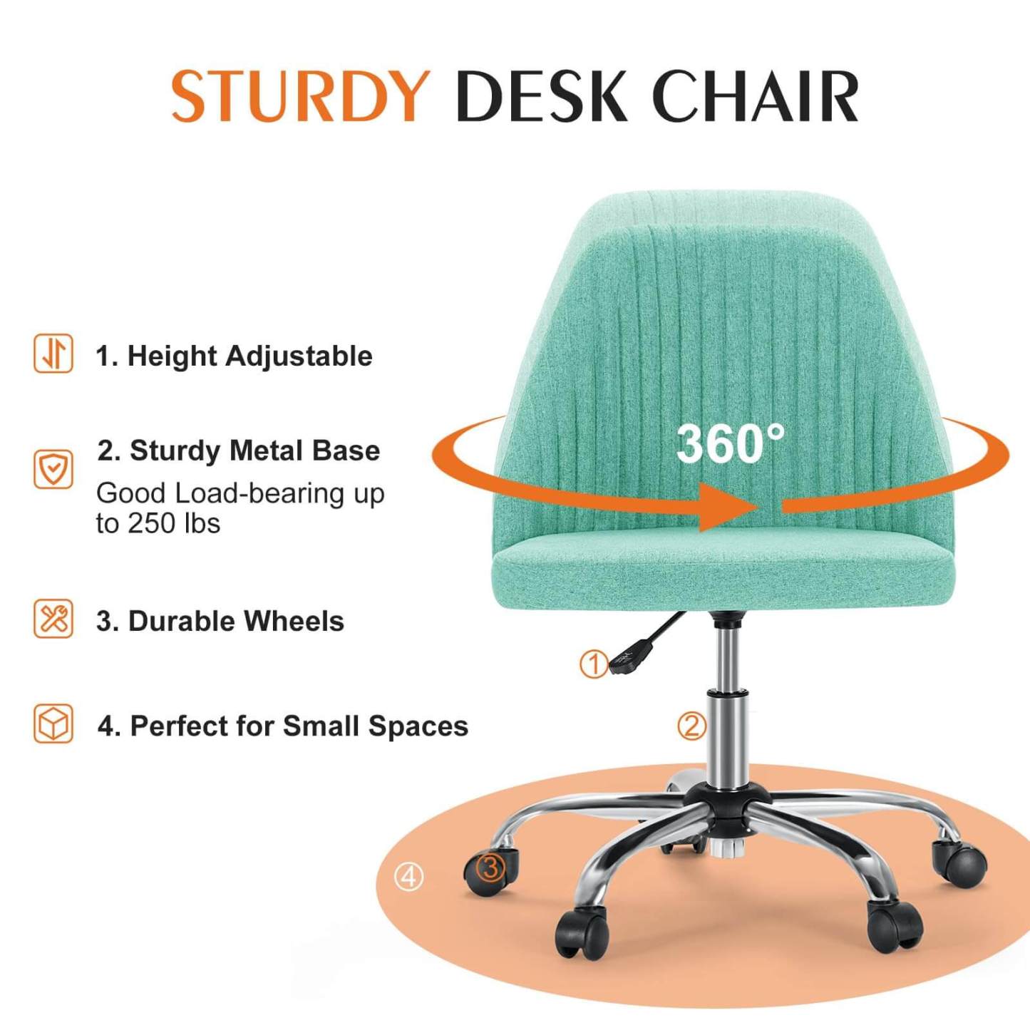 Modern Fabric Armless Adjustable Swivel Office Desk Chairs with Wheels--Bedroom,Bedroom Chair,Home Office,Home Office Chair,Living Room,Living Room Chair,Office,Office chair,Office Chair1