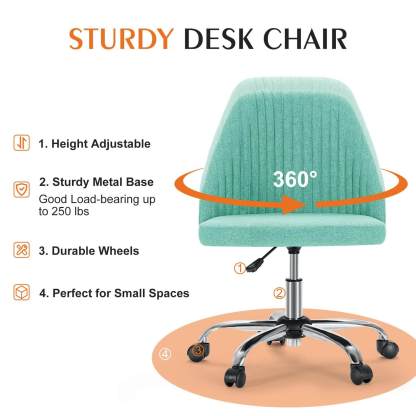 Modern Fabric Armless Adjustable Swivel Office Desk Chairs with Wheels--Bedroom,Bedroom Chair,Home Office,Home Office Chair,Living Room,Living Room Chair,Office,Office chair,Office Chair1