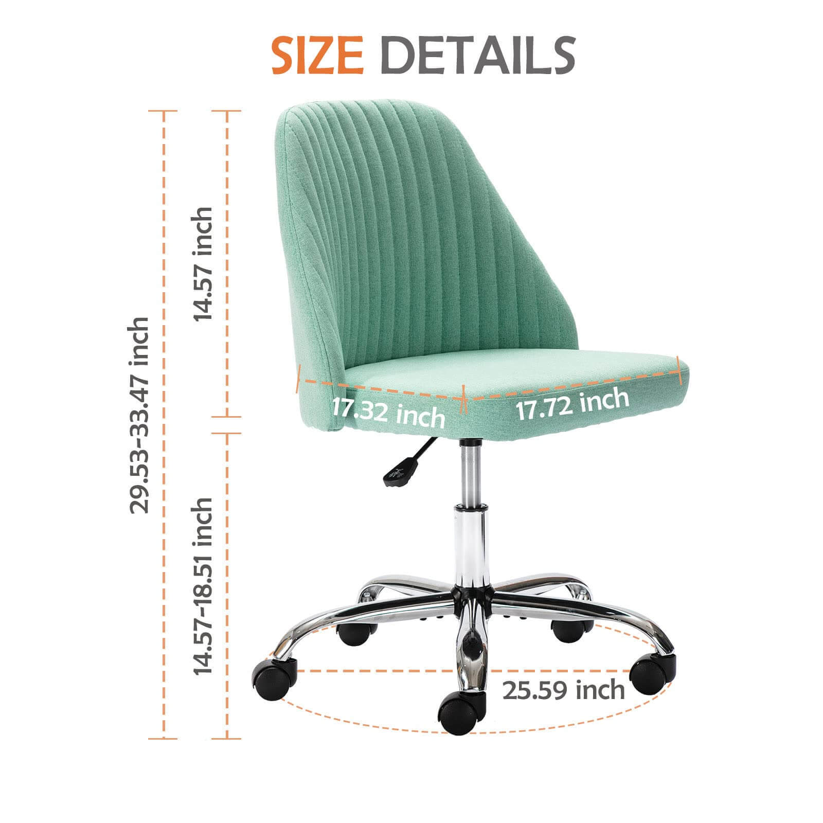 Modern Fabric Armless Adjustable Swivel Office Desk Chairs with Wheels--Bedroom,Bedroom Chair,Home Office,Home Office Chair,Living Room,Living Room Chair,Office,Office chair,Office Chair1