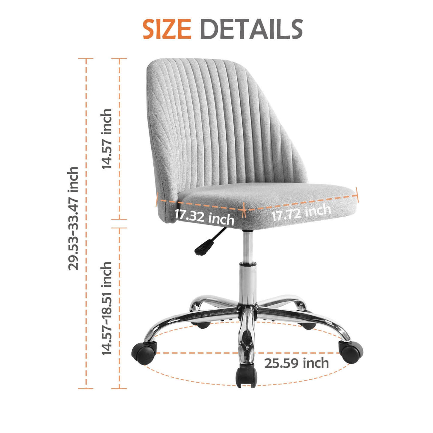 Modern Fabric Armless Adjustable Swivel Office Desk Chairs with Wheels--Bedroom,Bedroom Chair,Home Office,Home Office Chair,Living Room,Living Room Chair,Office,Office chair,Office Chair1