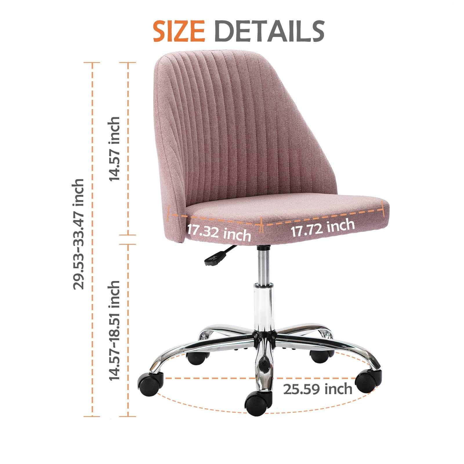 Modern Fabric Armless Adjustable Swivel Office Desk Chairs with Wheels--Bedroom,Bedroom Chair,Home Office,Home Office Chair,Living Room,Living Room Chair,Office,Office chair,Office Chair1