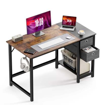 Modern Simple Style Home Office Writing Desk with 2-Tier Drawers Storage Shelf Headphone Hook--Bedroom,Bedroom Desk,Home Office,Home Office Desk,Office,Office chair,Office Desk