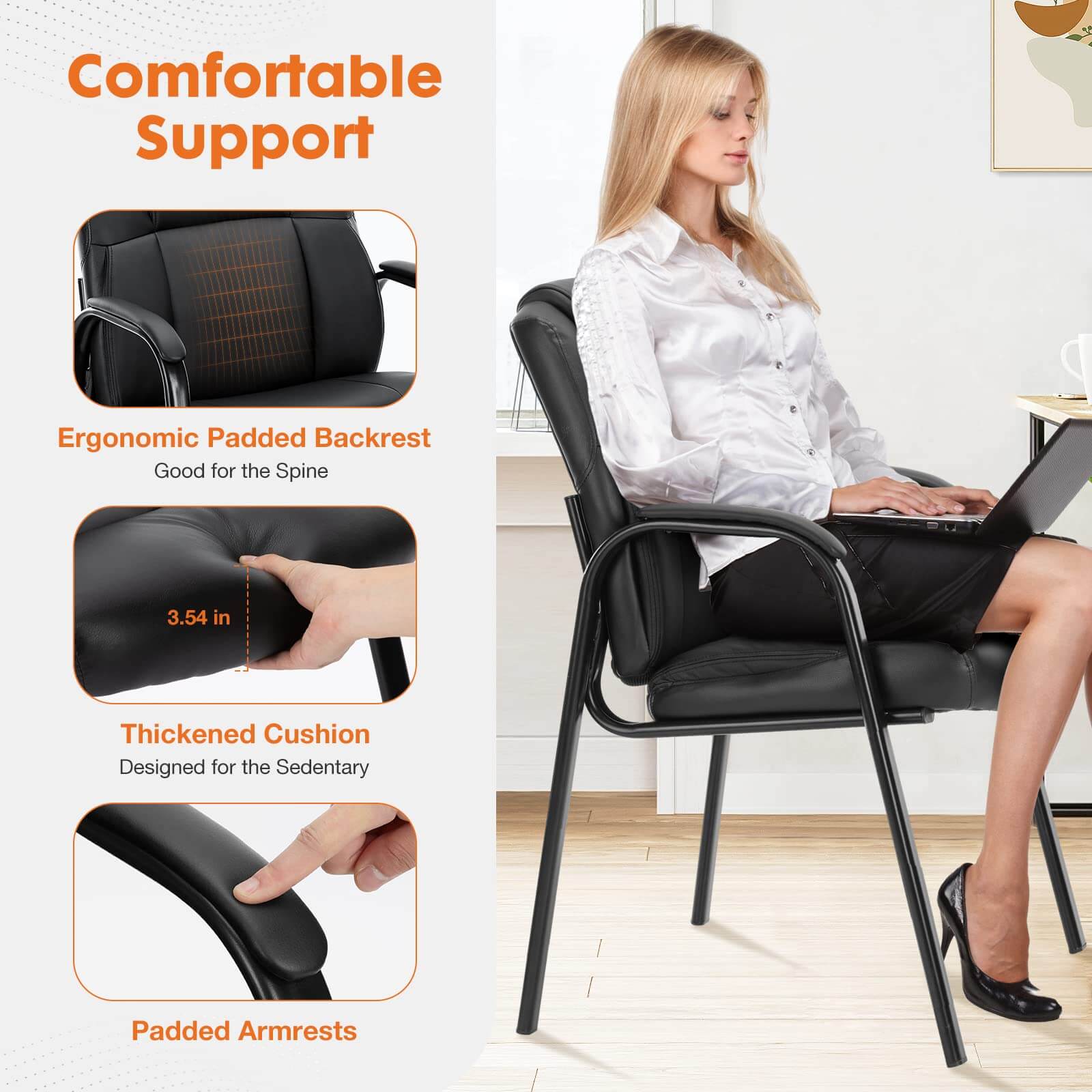PU Leather Conference Room Reception Chairs with Padded Arms,No Wheels Executive Office Chair--Bedroom,Home Office,Home Office Chair,kitchen & Dining,Office,Office chair,Office Chair1