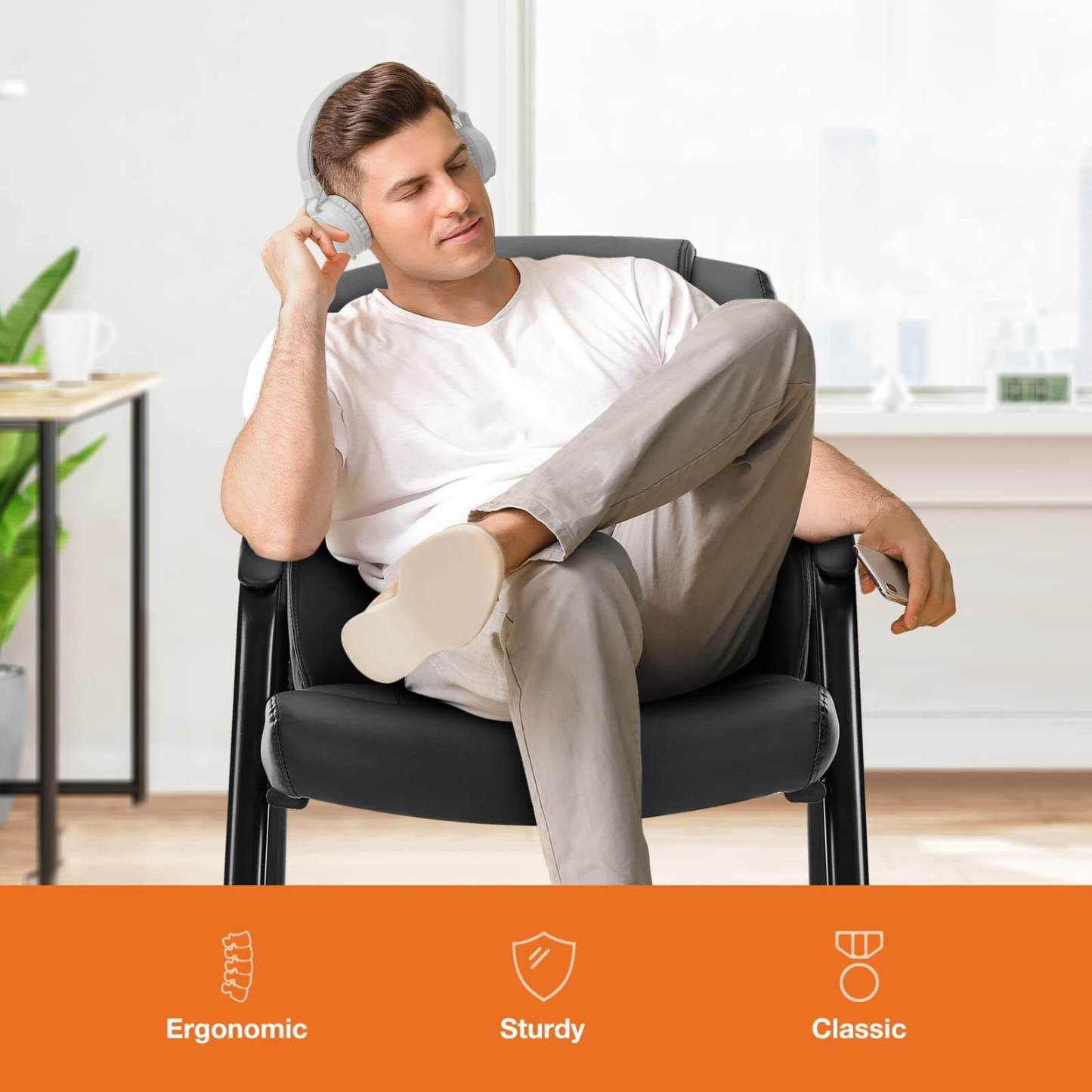 PU Leather Conference Room Reception Chairs with Padded Arms,No Wheels Executive Office Chair--Bedroom,Home Office,Home Office Chair,kitchen & Dining,Office,Office chair,Office Chair1