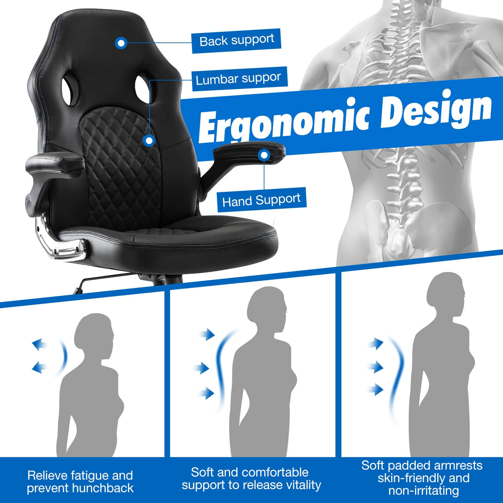 PU Leather Executive Ergonomic Mid Back Computer Chair with Flip-up Armrests--Bedroom,Bedroom Chair,Home Office,Home Office Chair,Office,Office chair,Office Chair1