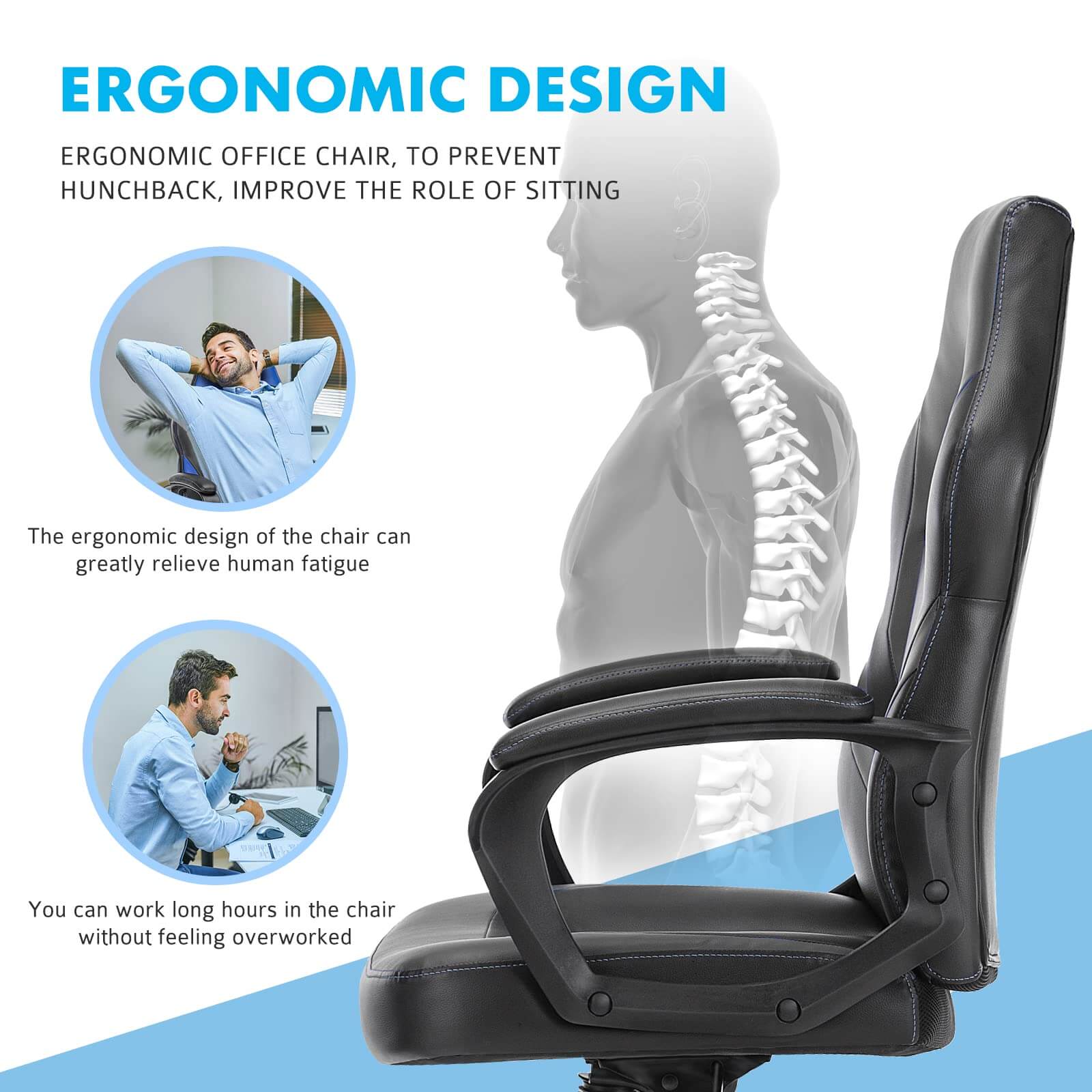 PU Leather Ergonomic Office Chair Swivel Computer Gaming Chair with Lumbar Support--Bedroom,Bedroom Chair,Home Office,Home Office Chair,Office,Office chair,Office Chair1