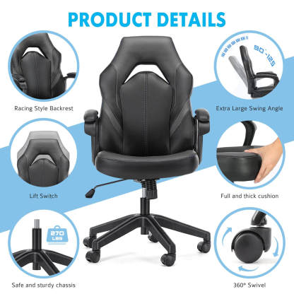 PU Leather Ergonomic Office Chair Swivel Computer Gaming Chair with Lumbar Support--Bedroom,Bedroom Chair,Home Office,Home Office Chair,Office,Office chair,Office Chair1