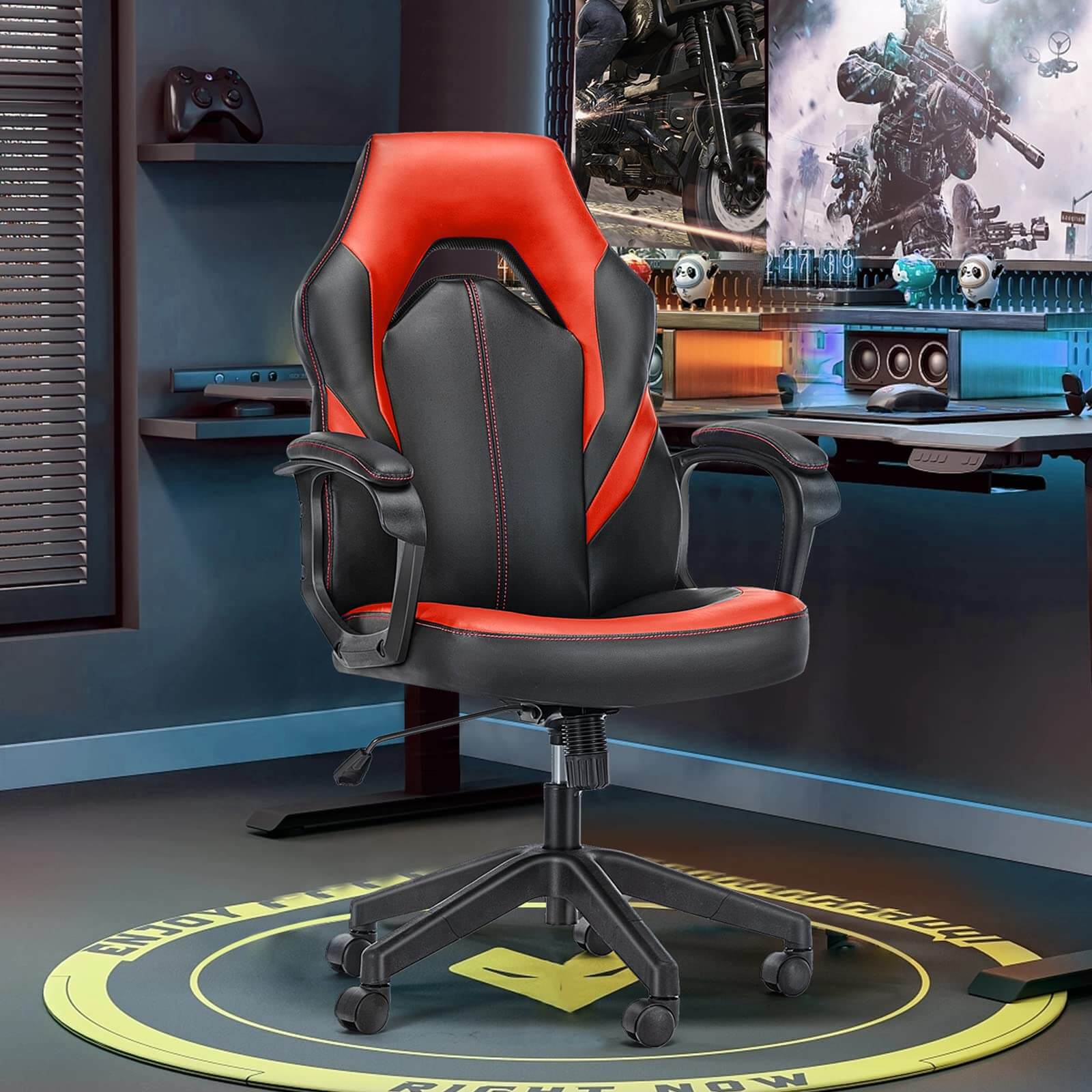 PU Leather Ergonomic Office Chair Swivel Computer Gaming Chair with Lumbar Support--Bedroom,Bedroom Chair,Home Office,Home Office Chair,Office,Office chair,Office Chair1