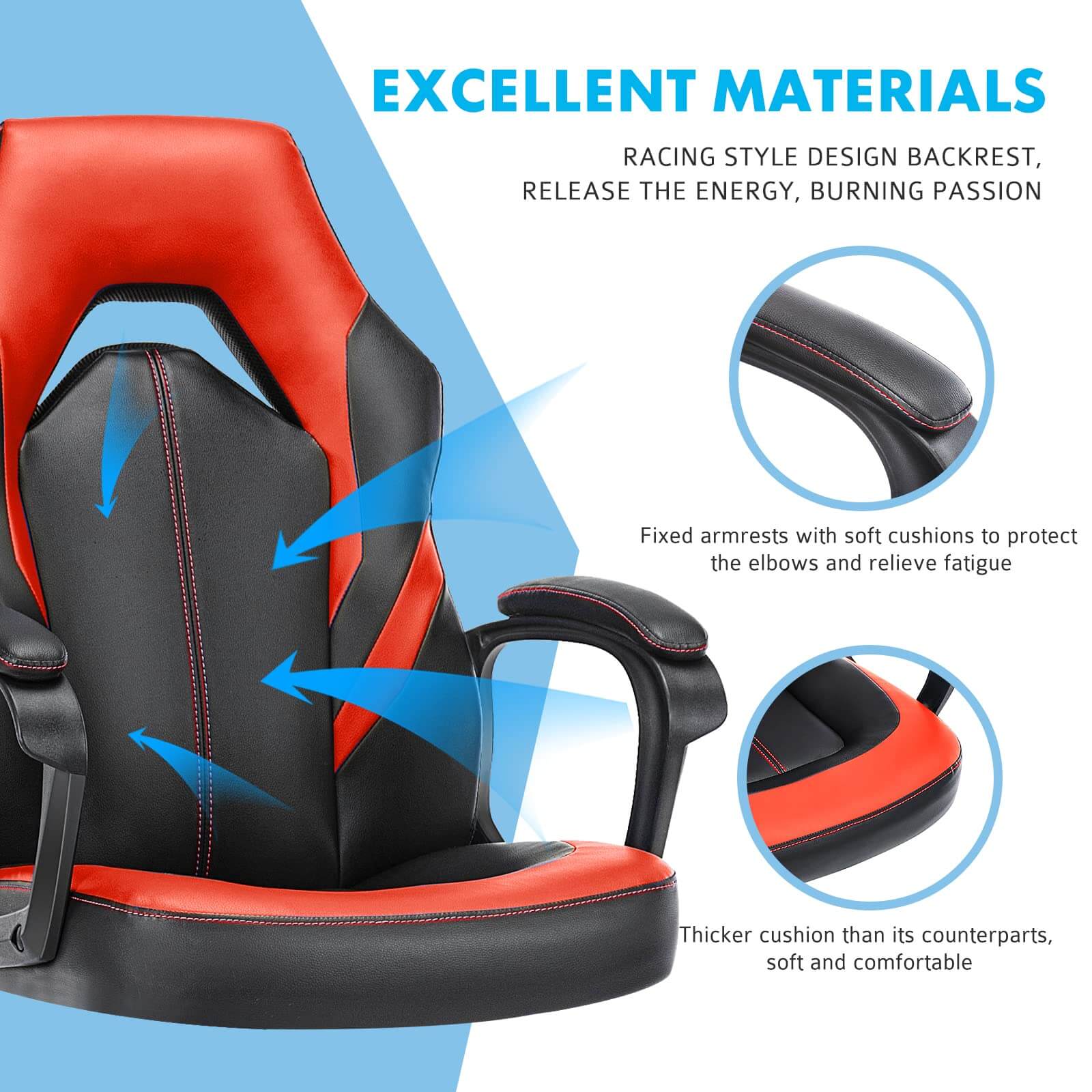 PU Leather Ergonomic Office Chair Swivel Computer Gaming Chair with Lumbar Support--Bedroom,Bedroom Chair,Home Office,Home Office Chair,Office,Office chair,Office Chair1