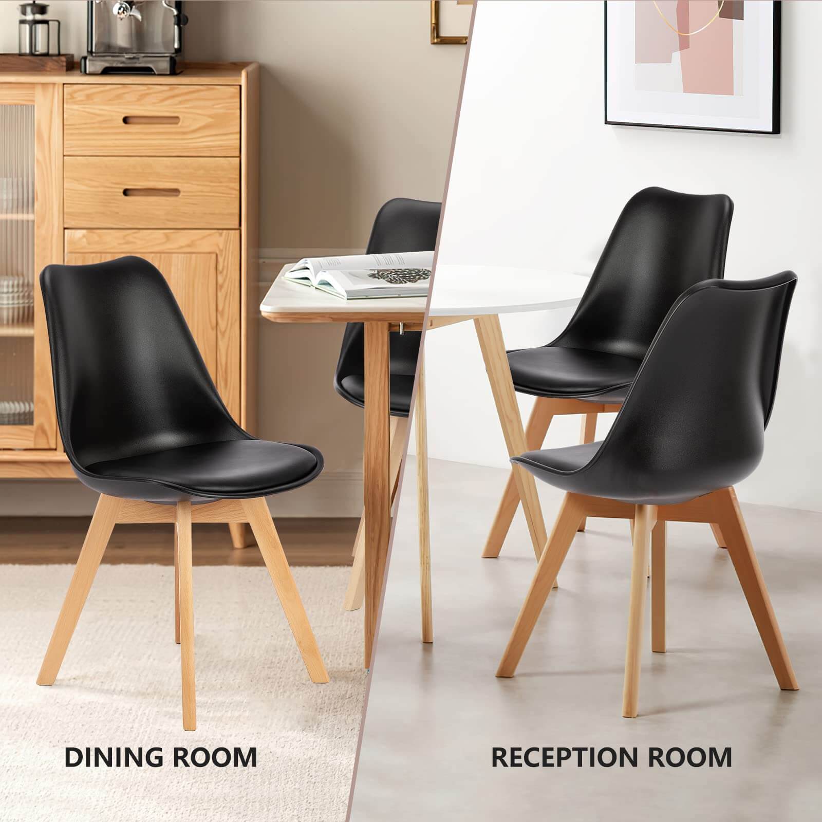 PU Leather Upholstered Dining Chairs with Wood Legs, Set of 4 for Kitchen, Dining, Living Room--kitchen & Dining,Living Room,Living Room Chair,New Arrivals