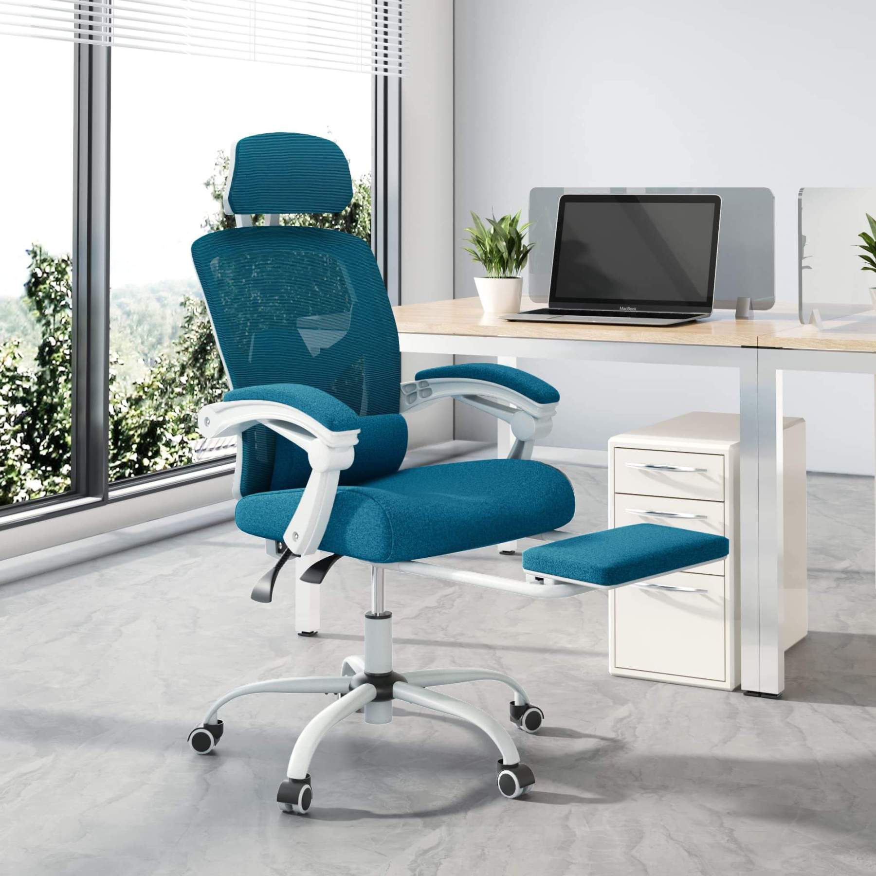Retractable Footrest Ergonomic Swivel Office Chair with Lumbar Support Pillow and Padded Armrests--Bedroom,Bedroom Chair,Home Office,Home Office Chair,Office,Office chair,Office Chair1