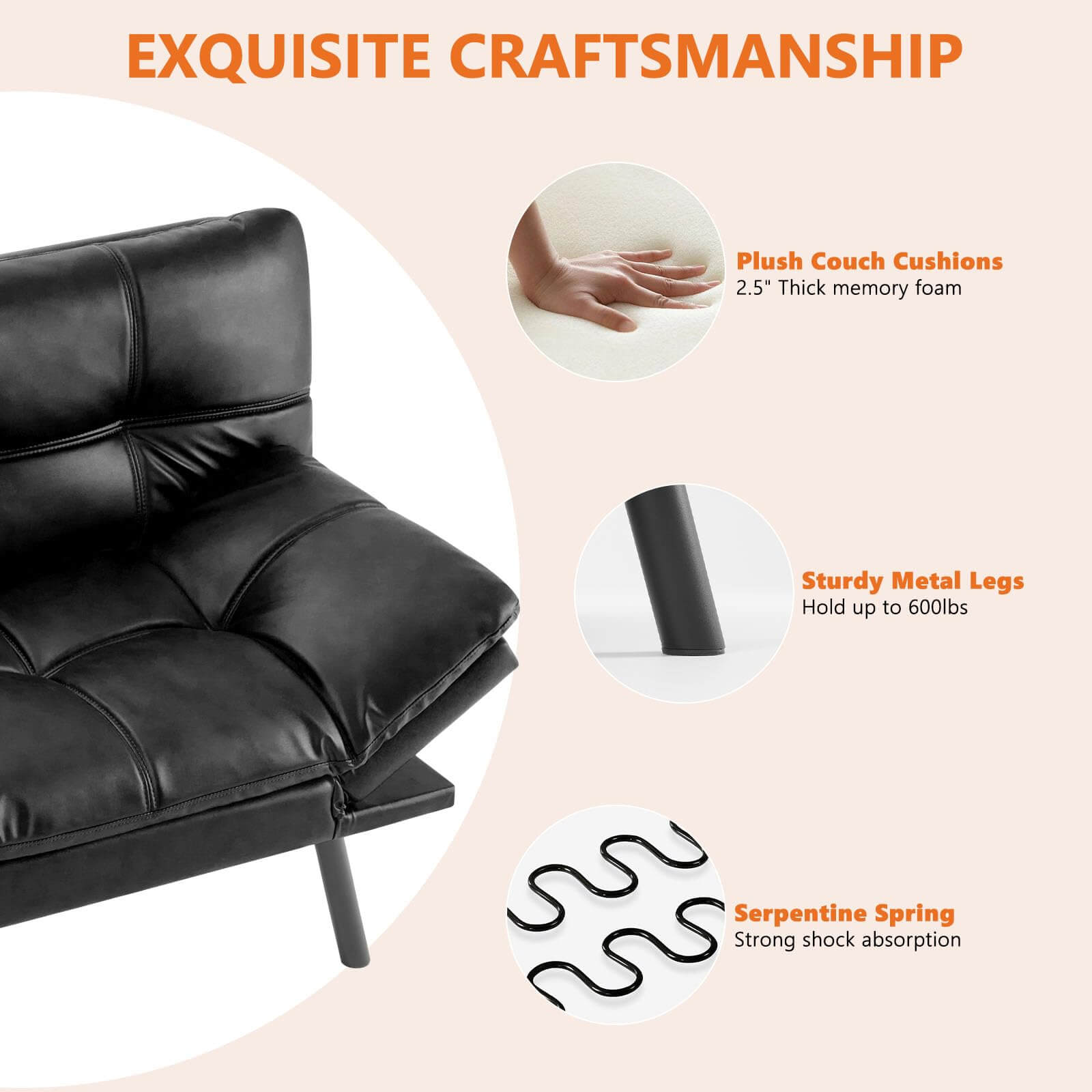 Sleeper Convertible Sofa Bed,Memory Foam Couch,Convertible Loveseat for Living Room--Bedroom,Bedroom Chair,Living Room,Living Room Chair