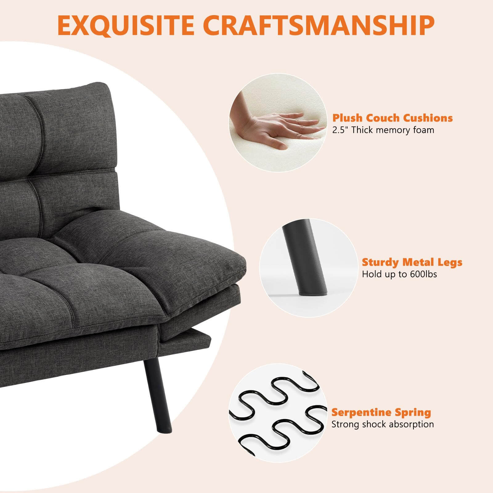 Sleeper Convertible Sofa Bed,Memory Foam Couch,Convertible Loveseat for Living Room--Bedroom,Bedroom Chair,Living Room,Living Room Chair