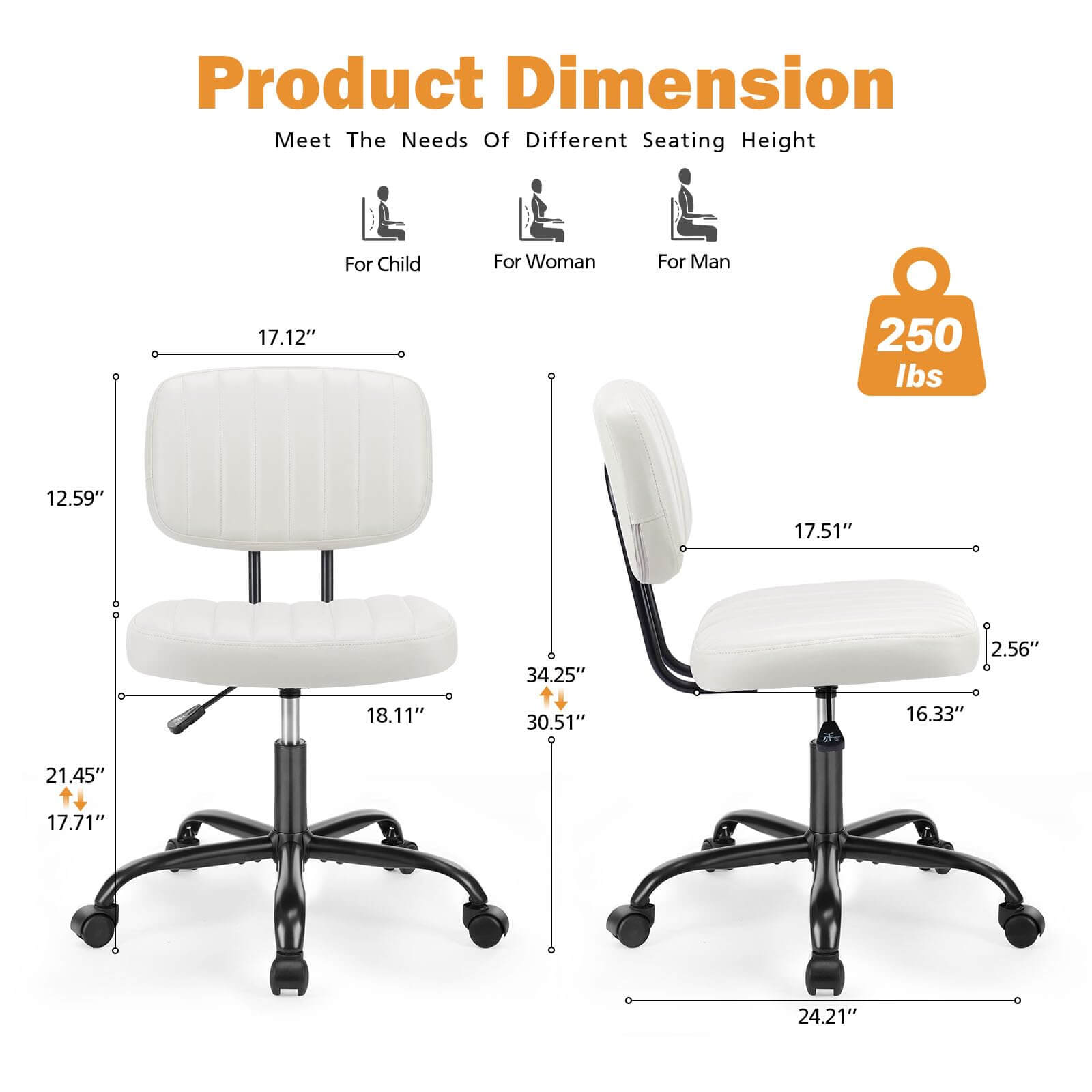 Adjustable Height 360° Rolling Swivel Computer Task Chair without Arm--Home Office,Home Office Chair,Living Room,Living Room Chair,Office,Office chair,Office Chair1