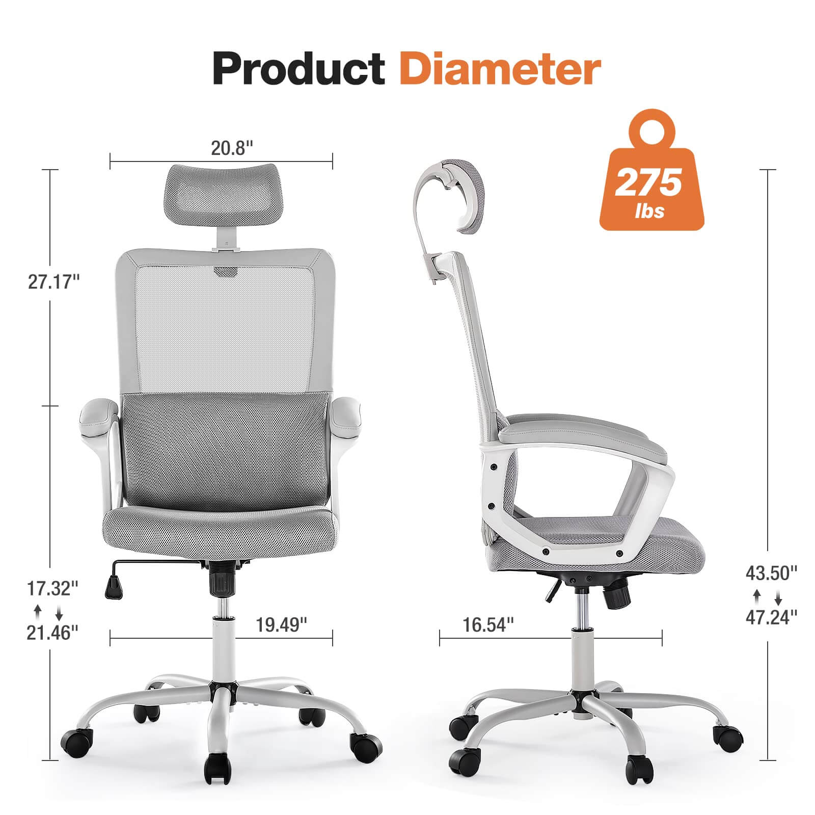 High Back Ergonomic Swivel Office Chair with Adjustable Headrest and Lumbar Support--Bedroom,Bedroom Chair,Home Office,Home Office Chair,Office,Office chair,Office Chair1