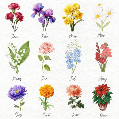 Floral Birth Month Stained Glass Bookends, Botanical Shelf Decor