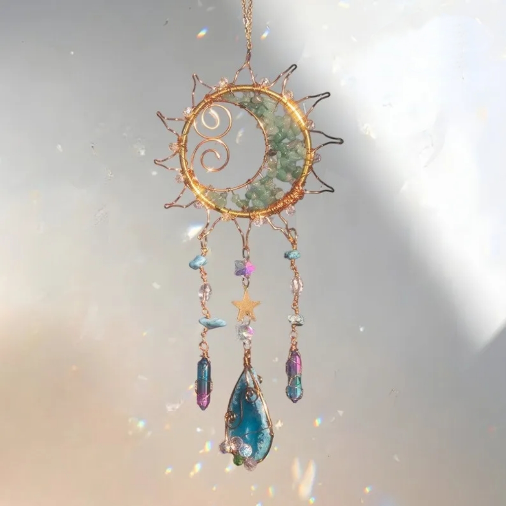 Crystal Suncatcher Sun and Moon Boho Window Hanging Rainbow Decor