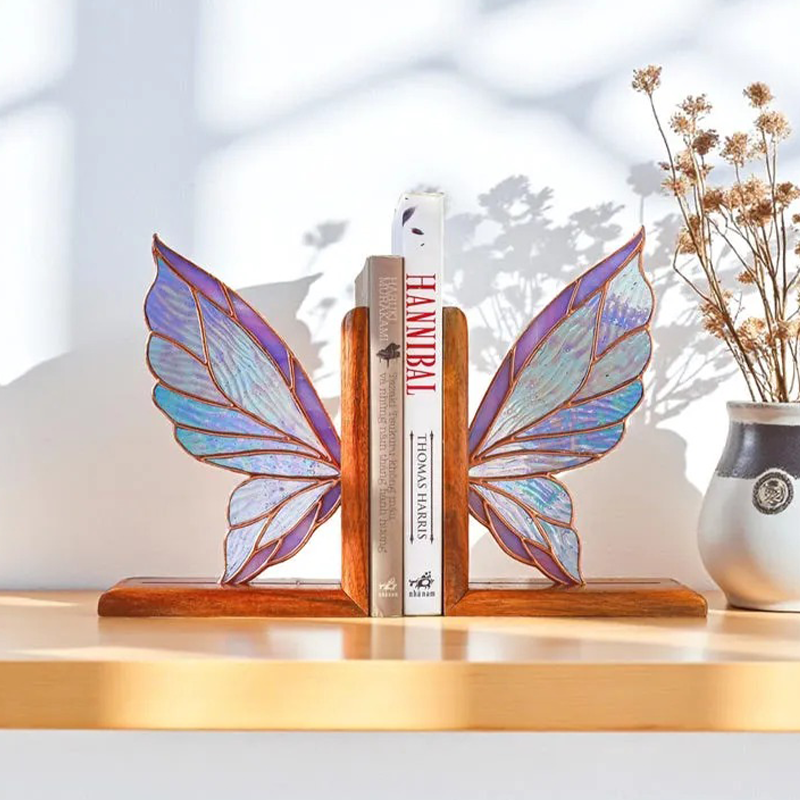 Fairy Wing Stained Glass Bookends, Fantasy Shelf Decor