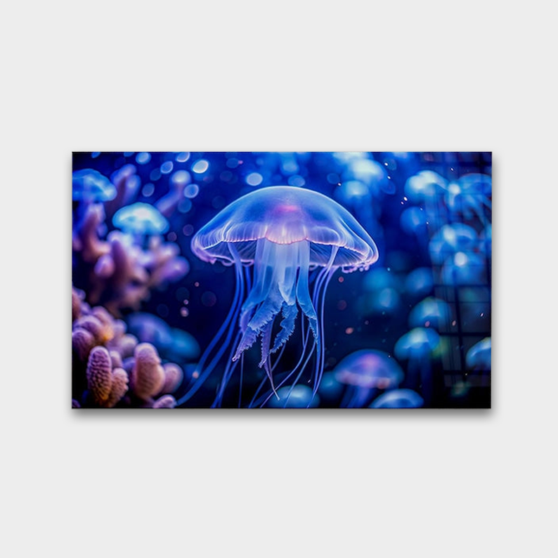 Jellyfish Glow Glass Wall Art – Modern Ocean Design