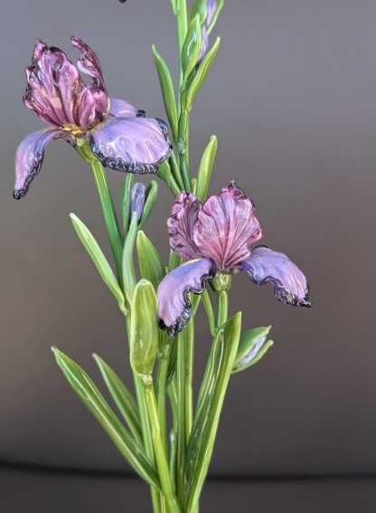 Violet Glass Iris Flower Stem, Art Glass Vase Floral Sculpture Decor