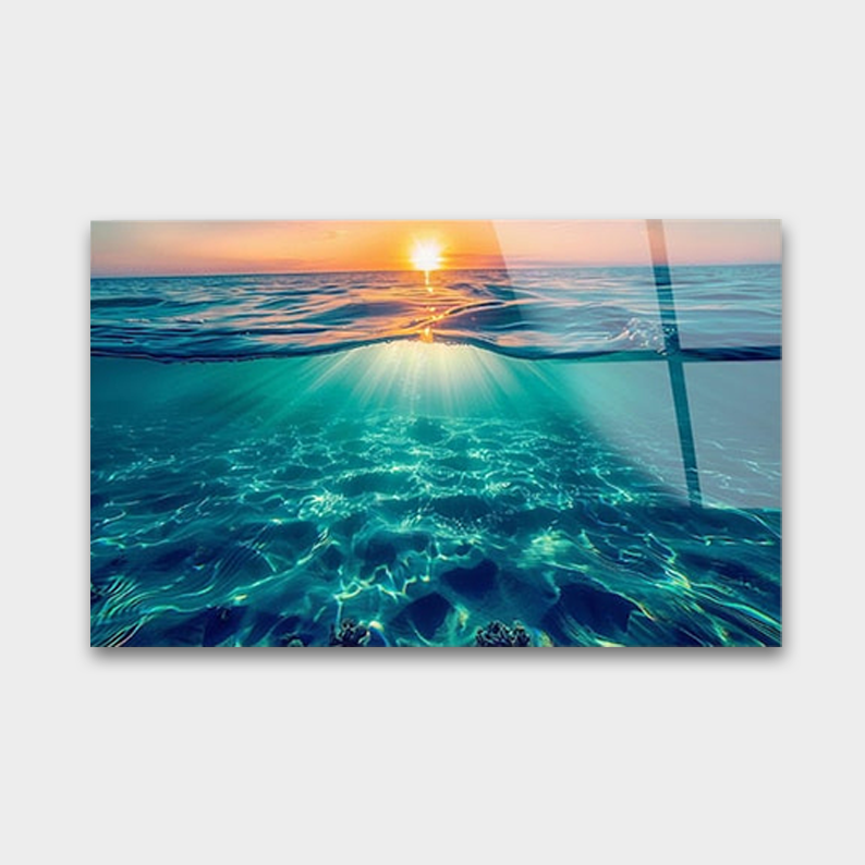 Ocean Sunset Glass Wall Art – Coastal Beach House Decor