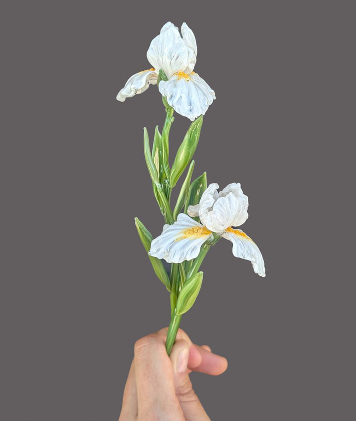 Violet Glass Iris Flower Stem, Art Glass Vase Floral Sculpture Decor