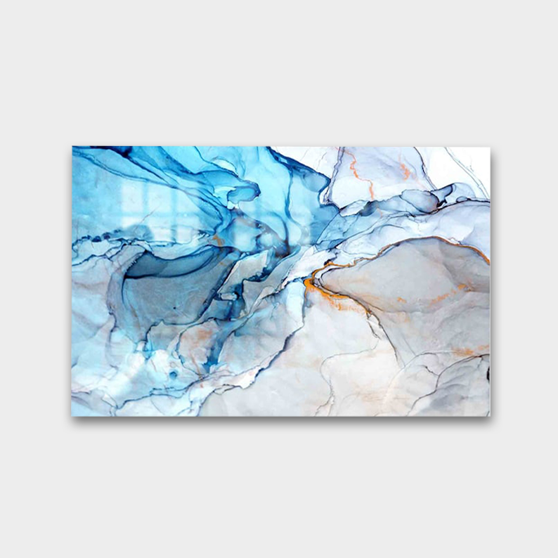 Gold and Blue Glass Wall Art – Contemporary Ink Design