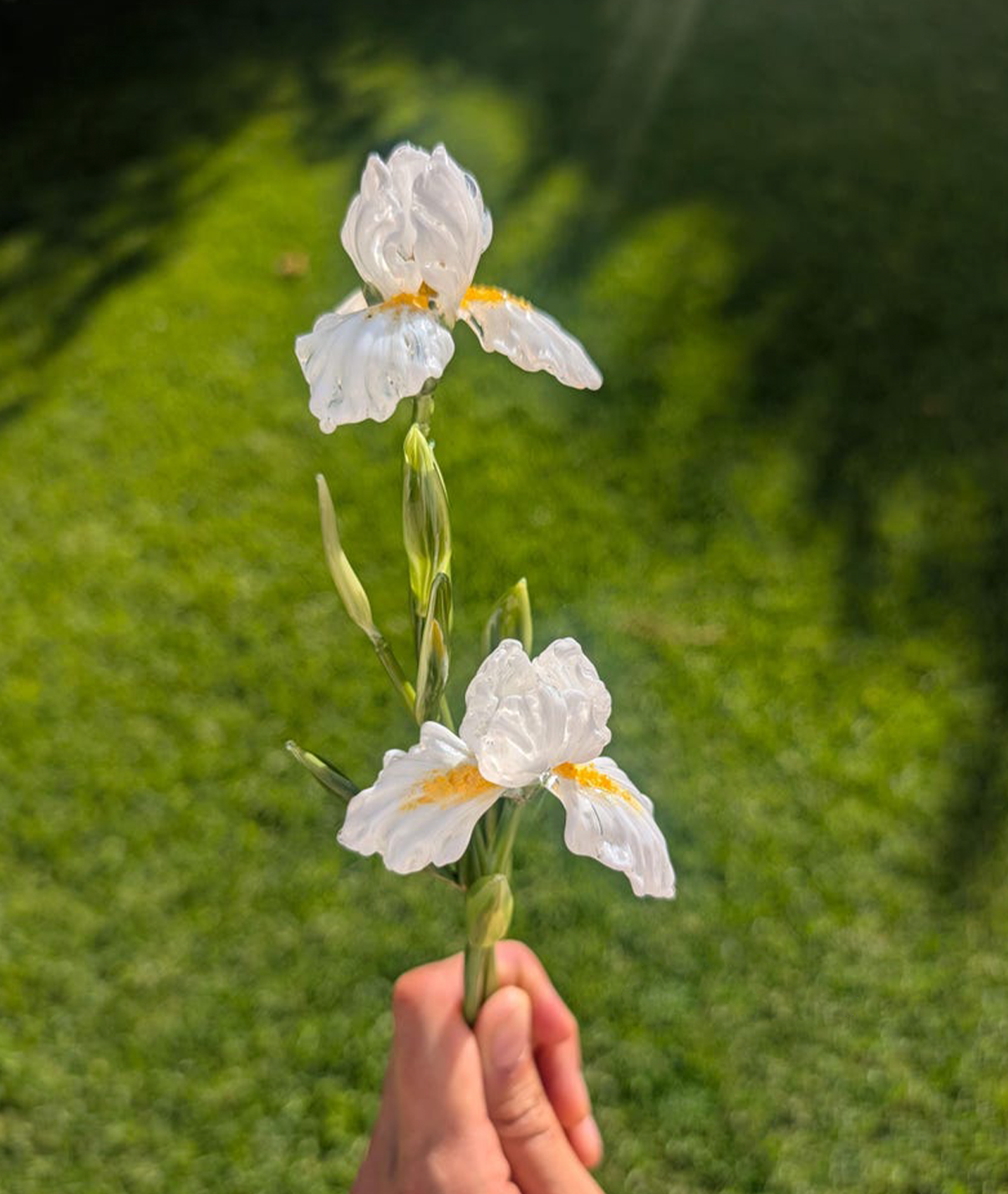Violet Glass Iris Flower Stem, Art Glass Vase Floral Sculpture Decor