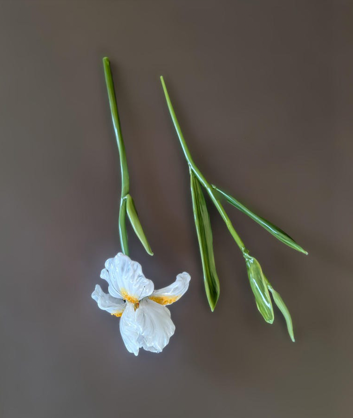 Violet Glass Iris Flower Stem, Art Glass Vase Floral Sculpture Decor